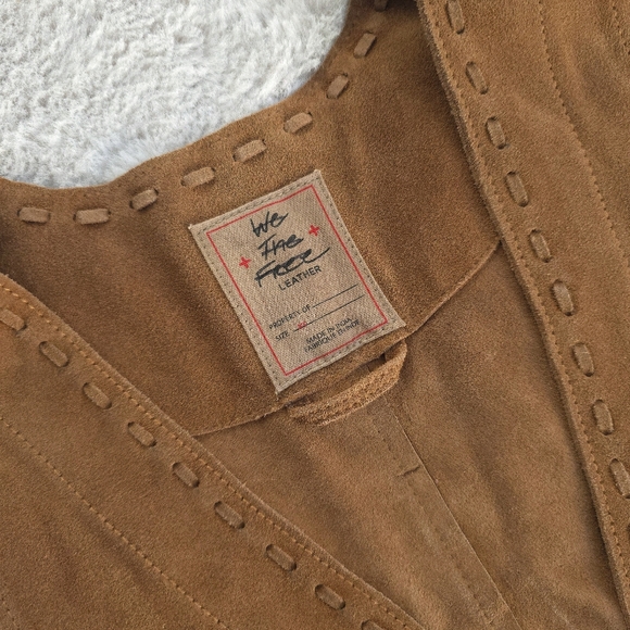 Free People Low Rider Brown Leather Suede Cross Stitch Western Vest - Picture 3 of 14